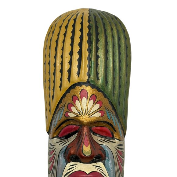 Vtg Hand-Carved & Hand-Painted Wood Wall Hanging African Tribal Face Mask 7.25” - Picture 7 of 10